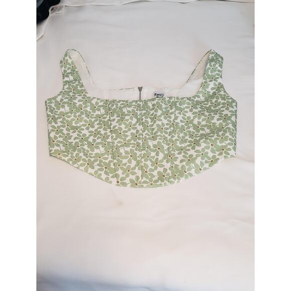 Princess Polly Corset Crop Top Womens sz 8 Green White Floral Ribbed Cute - Picture 10 of 14